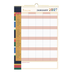 2027 Collins Family Wall Calendar A3 | 5-Column Monthly Home Planner
